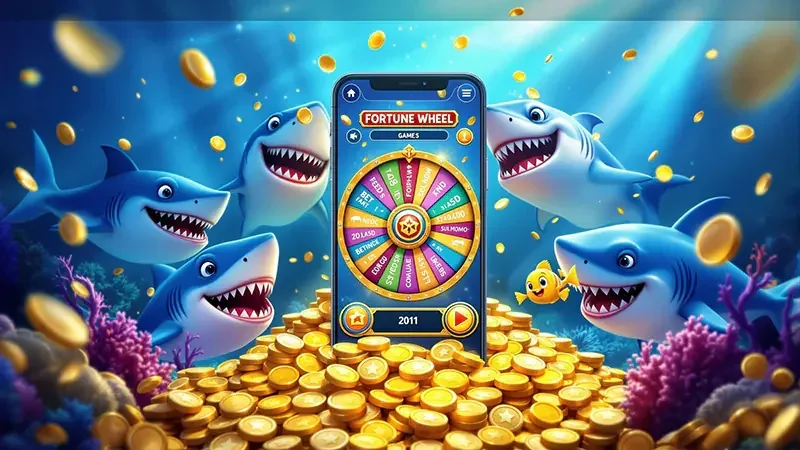 Ilustrasi permainan tembak ikan mobile dengan target bawah laut berwarna